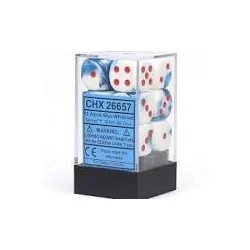 SET DE 12 DADOS D6 16MM GEMINI TURQUESA-ROJOBLANCO C/NEGRO