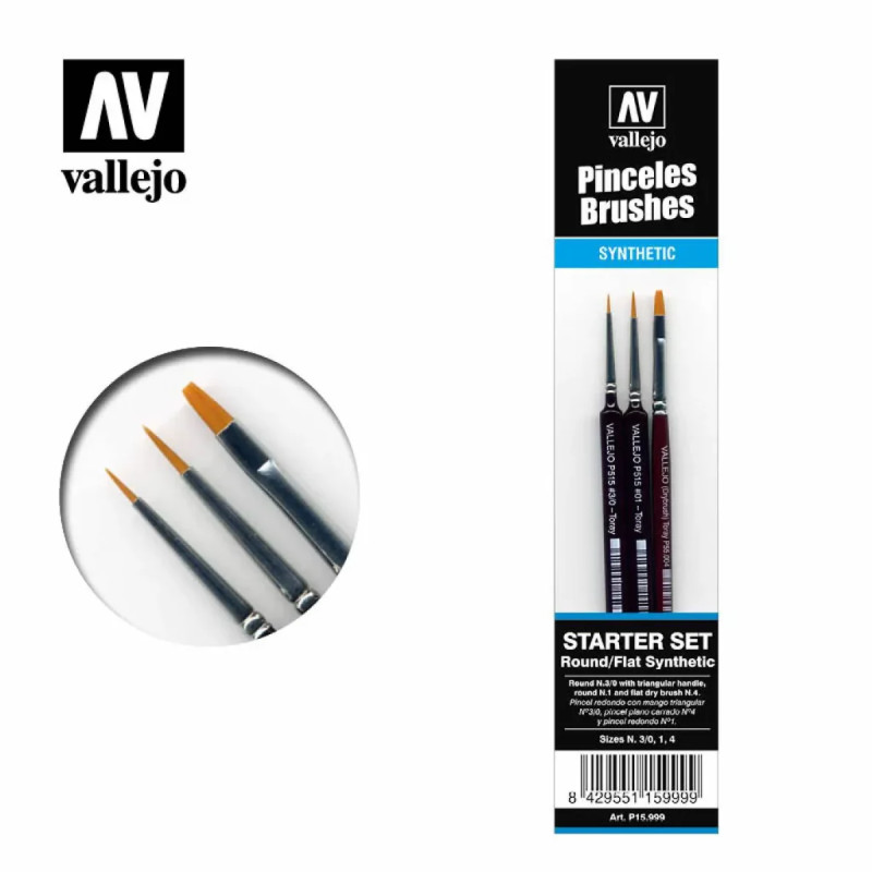 PINCEL PRECISION STARTER SET DETAIL REDONDO MANGO TRIANGULAR 1, 3/0 y PLANO 4