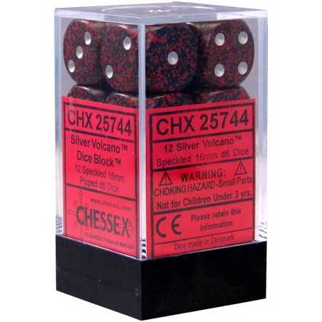 SET DE 12 DADOS D6 16MM MOTEADOS SILVER VOLCANO