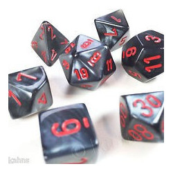 SET DE 7 DADOS VELVET NEGRO C/ROJO