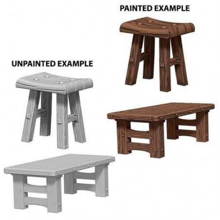 MINIATURAS WIZKIDS: WOODEN TABLE & STOLS