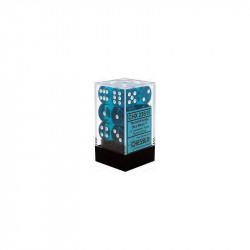 SET DE 12 DADOS TRASLUCIDOS TEAL C/BLANCO