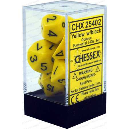 SET DE 7 DADOS OPACOS AMARILLO C/NEGRO