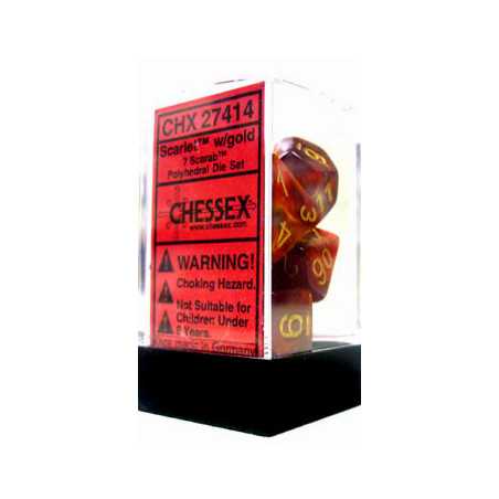 SET DE 7 DADOS SCARAB ESCARLATA C/DORADO