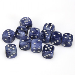 SET DE 12 DADOS D6 16MM PHANTOM NEGRO AZULADO C/PLATA