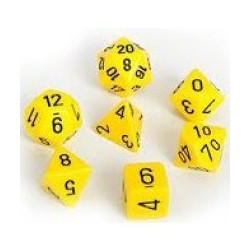 SET DE 7 DADOS OPACOS AMARILLO C/NEGRO