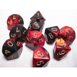 SET DE 7 DADOS GEMINI ROJO-NEGRO C/DORADO