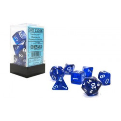 SET DE 7 DADOS TRASLUCIDOS AZUL C/BLANCO