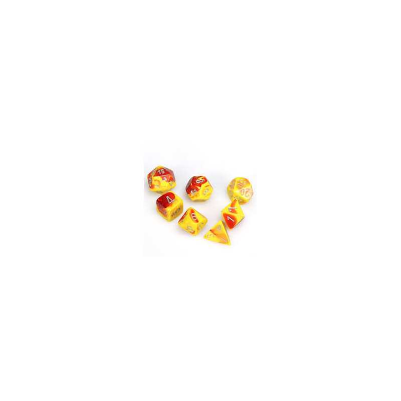 SET DE 7 DADOS GEMINI ROJO-AMARILLO C/PLATA