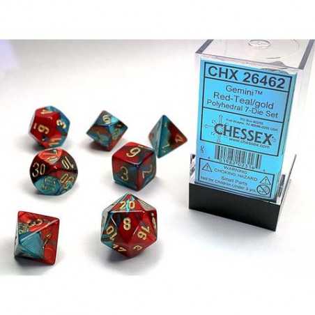 SET DE 7 DADOS GEMINI ROJO-TURQUESA C/DORADO
