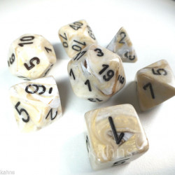 SET DE 7 DADOS MARMOLEADO MARFIL C/NEGRO