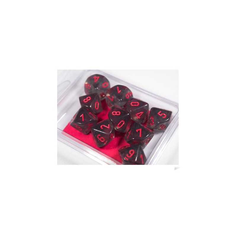 SET DE 10 DADOS D10 TRASLUCIDOS HUMO C/ROJO